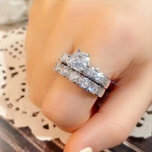 Fashion Round White Cubic Zirconia Wedding Engagement Rings For Women Men Size 6
